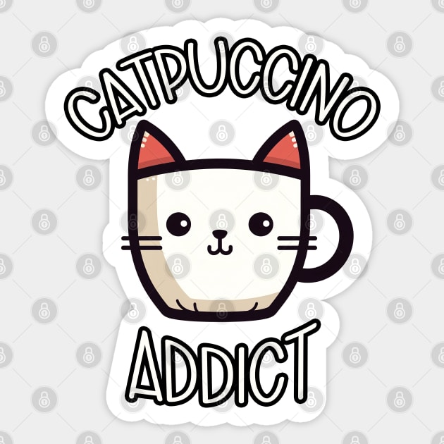 Catpuccino Addict - Cat and Coffee Lovers Sticker by monimustudio